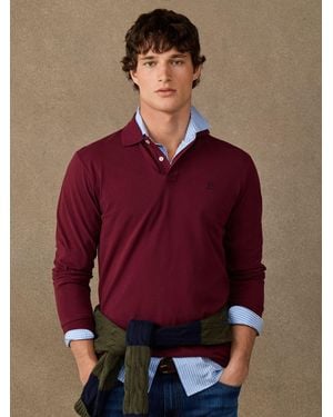 Hackett Classic Fit Long Sleeve Branded Polo Shirt - Red