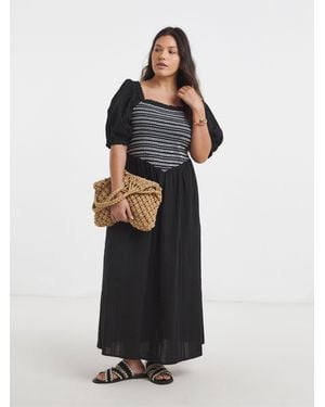 Simply Be Shirred Midi Dress - Black