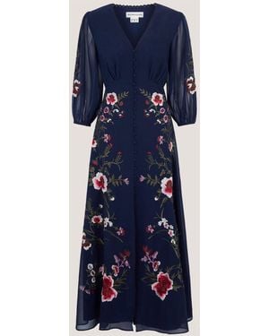 Monsoon Emi Floral Embroidered Maxi Dress - Blue