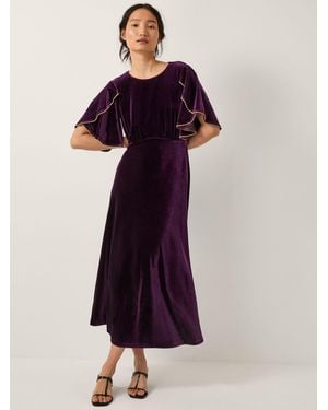 Monsoon Cecelia Velvet Cape Midi Dress - Purple