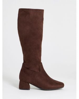 JD Williams Extra Wide Fit Block Heel Stretch Knee High Boots - Brown