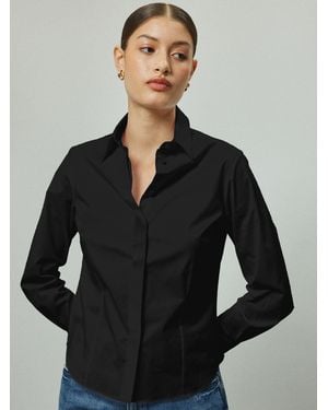 Next Fitted Stretch Essential Long Sleeve Shirt - Black