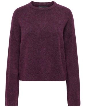ONLY Long Sleeve Round Neck Knitted Sweater - Purple