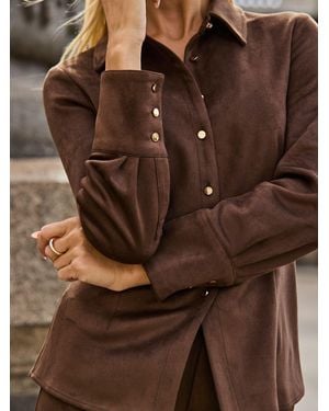Sosandar Faux Suede Shirt - Brown