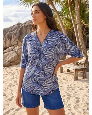 Roman Printed Zip Front Top - Blue