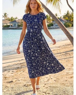 Roman Floral Print Midi Stretch Dress - Blue