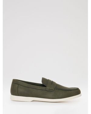 Threadbare Textured Faux Suede Penny Loafers - Green