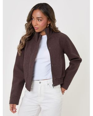 Threadbare Faux Wool Funnel Neck Bomber Jacket - Purple