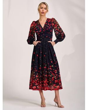 Jolie Moi Long Sleeve Printed Lace Maxi Dress - Red