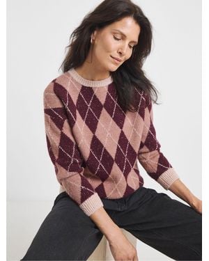 JD Williams Crew Neck Knitted Argyle Sweater - Red