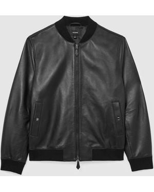 Reiss Strain Leather Bomber Jacket - Black