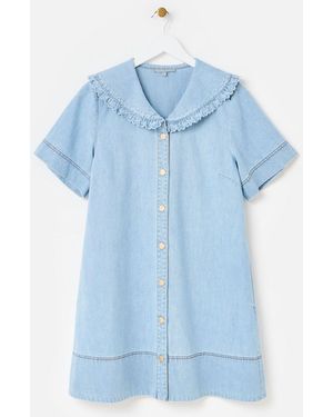 Oliver Bonas Light Frill Sailor Collar Denim Mini Dress - Blue