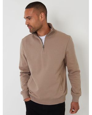Threadbare Quarter Zip Neck Sweatshirt - Natural
