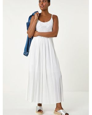 Roman Lace Bodice Shirred Midi Dress - White