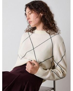 Whistles Wool Contrast Diamond Knit Sweater - Gray