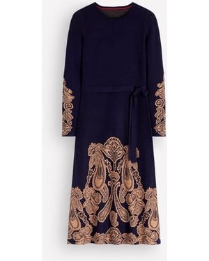 Boden Crew Neck Midi Jacquard Dress - Blue