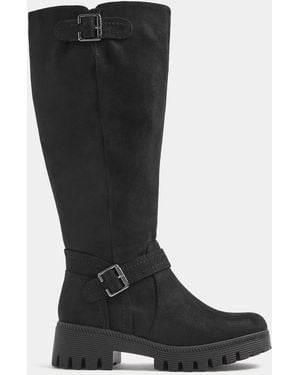 Yours Curve Long Wedge Boots - Black