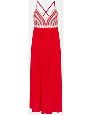 Accessorize Stripe Crochet Midi Dress - Red