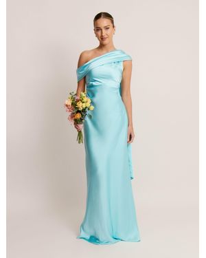 Six Stories Drape One Shoulder Bridesmaid Dress - Blue