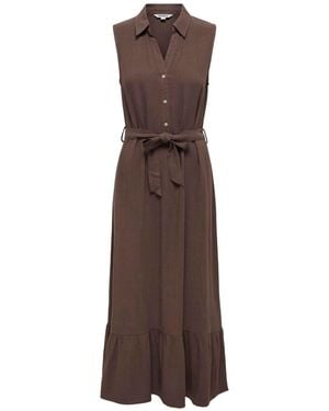 ONLY Sleeveless Linen Mix Midi Shirt Dress - Brown