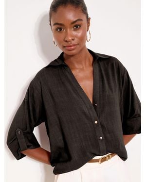 Lipsy Touch Of Linen Long Sleeve Shirt - Black