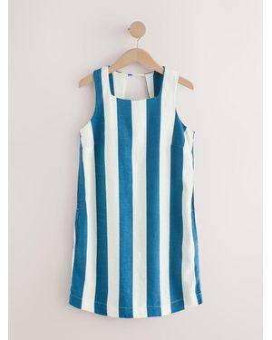 Next Linen Rich Square Neck Shift Mini Dress - Blue
