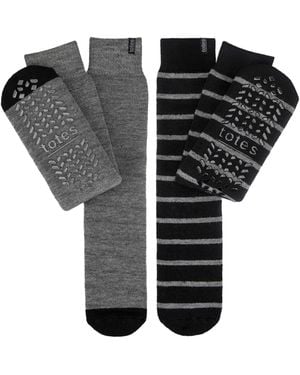 Totes Brushed Thermal Original Slipper-Sox Socks 2 Pack - Black