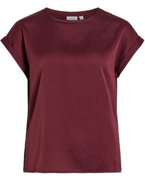 Vila Short Sleeve Satin And Jersey Top - Red
