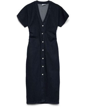 Vero Moda Short Sleeve V-Neck Ankle Length Denim Dress - Blue