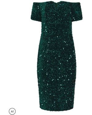 M Com Petite Sequin Velvet Notch Neck Shift Dress - Green