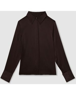 Reiss Petite Silk-Satin Concealed-Placket Shirt - Multicolor