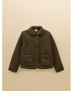 Joules Sadie Khaki Button Through Fleece Jacket - Green