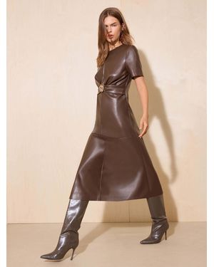 Friends Like These Chocolate Faux Leather Pu Manipulated Midi Dress - Natural