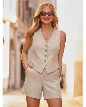 Sosandar Linen Blend Waistcoat - Brown