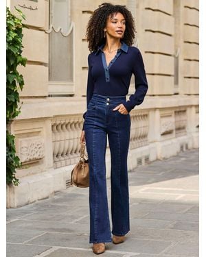 Sosandar Contour Waist Pintuck Kick Flare Jeans - Blue
