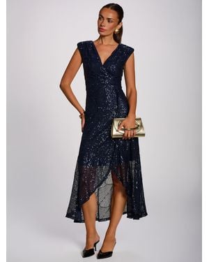 Jolie Moi Sequin V-Neckline Maxi Dress - Blue