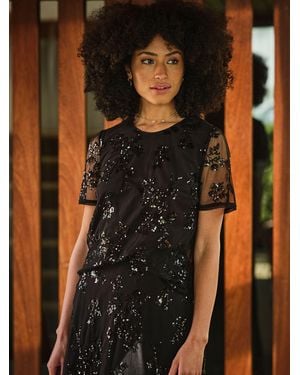 FatFace Fatface Cora Sequin Short Sleeve Top - Brown