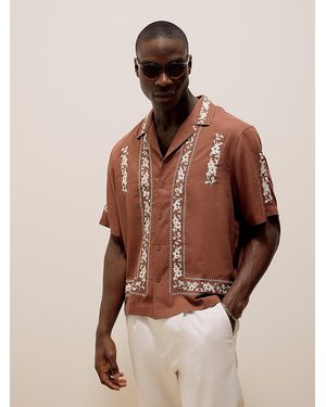 River Island Regular Fit Rust Short Sleeve Artisan Emb Shirt - Braun