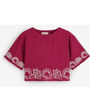 Raffya Milly Embroidered Split Open Back Blouse - Pink