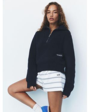 Self Knitted Half Zip Sweater - Blue