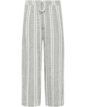 M Com Stripe Cropped Wide Leg Pants - White