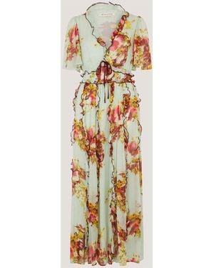 Monsoon Perrie Floral Print Frill Maxi Dress - Metallic