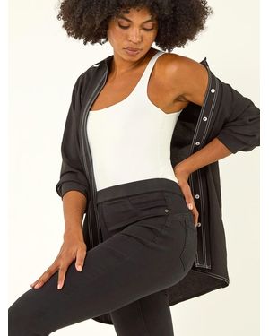 Roman Shape Cotton Blend Stretch Denim Leggings - Black