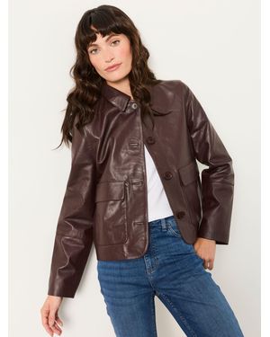 FatFace Eliza Plum Leather Jacket - Brown