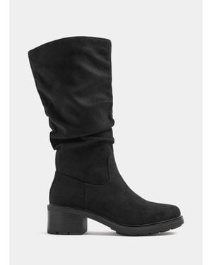 Yours Curve Rouched Calf Boots - Black