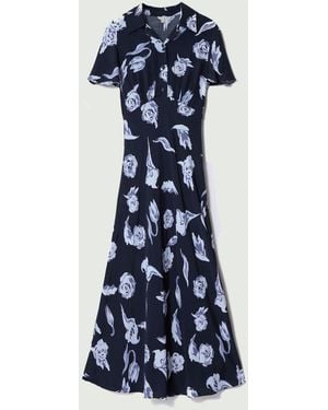 Jigsaw Fallen Peony Bias Dress - Blue