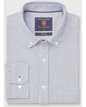 Brook Taverner Normale Passform Oxford-Hemd Aus 100% Baumwolle - Blau