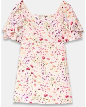 Mint Velvet Floral Print Puff Sleeve Mini Dress - Pink