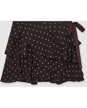 Reiss Chocolate & Polka-Dot Tiered-Ruffle Skort - Black
