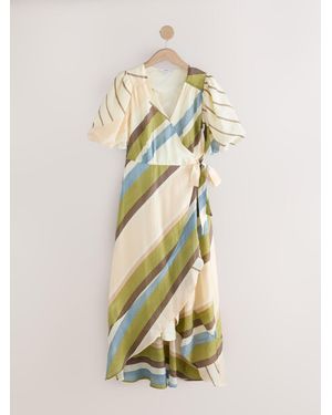 Next Puff Short Sleeve Wrap Occasion Midi Dress - Multicolor